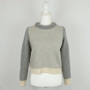 Krimson Klover Women's Large Cream Gray Wool & Cashmere Crew Neck Sweater